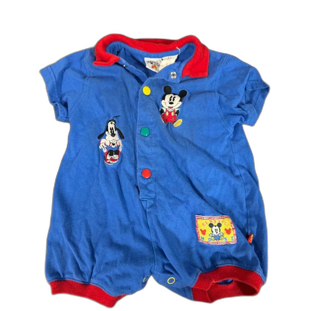 Baby Mickey Co VTG Romper One Piece size 6/9 months Blue primary colors Disney